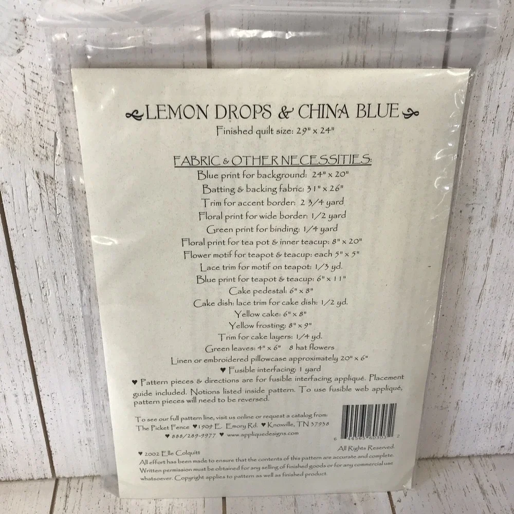The Picket Fence Lemon Drops & China Blue By Elle Colquitt Pattern Uncut